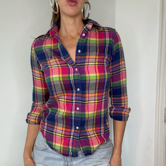 Ralph Lauren Tops - Vintage Ralph Lauren Multicolored Plaid Flannel Button Down Top